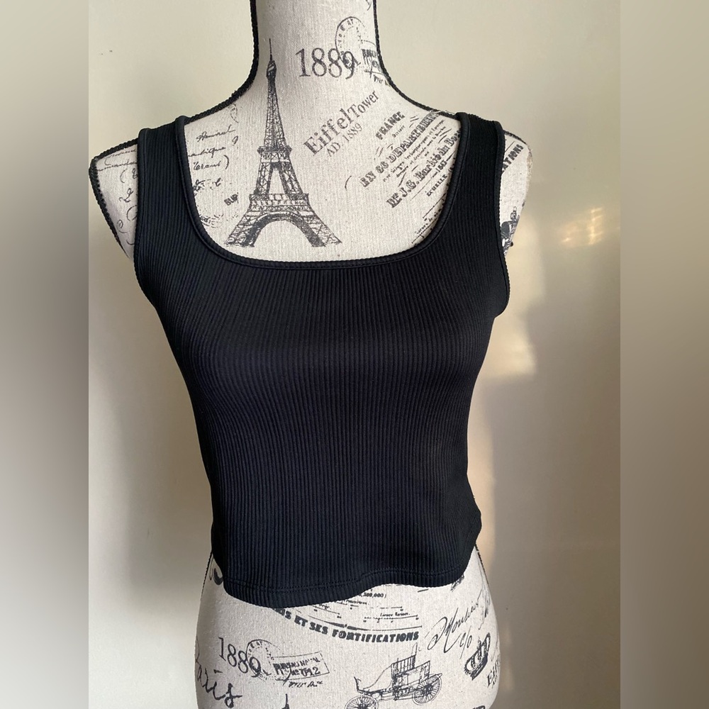 Wild Fable Black Ribbed Crop basic Tank Top